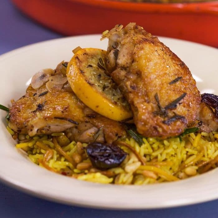 Chicken with Saffron, Raisins & Pine Nuts