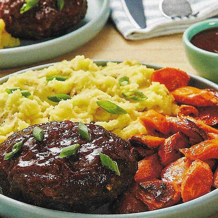 Soy-Glazed Meatloaves with Wasabi Mash and Roasted Carrots